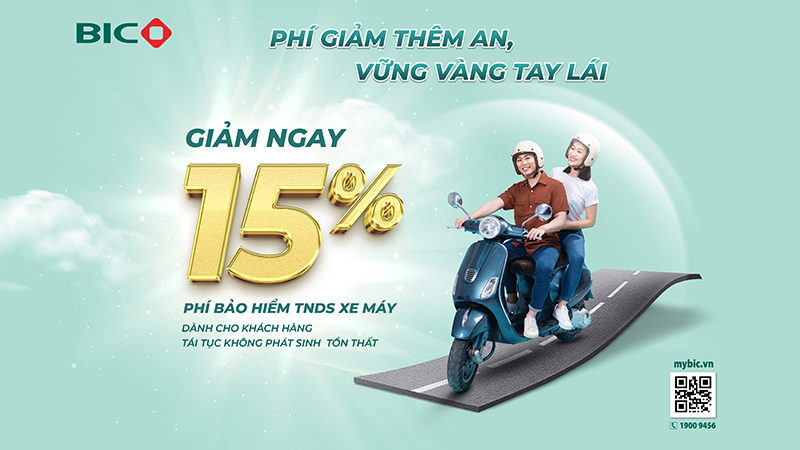 BIC giảm 15% phí bảo hiểm TNDS bắt buộc của chủ xe máy tri ân khách hàng tái tục